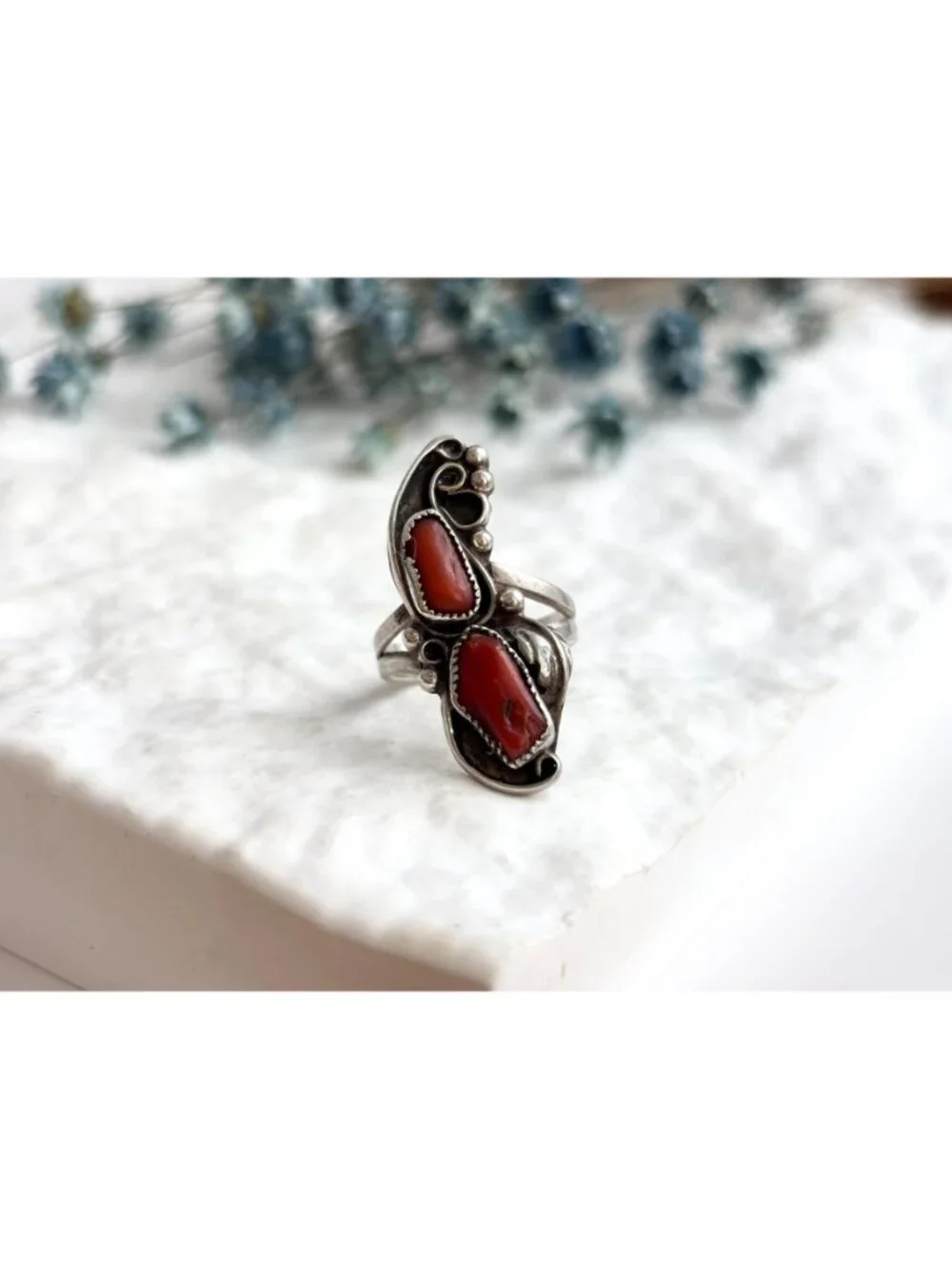 ZUNI Coral WILD SMITH Southwest Sterling Silver 925 Vintage Ring - sz 4.5